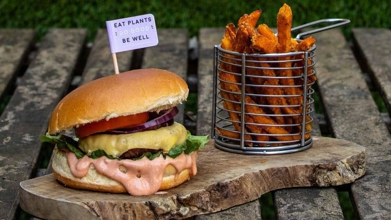 Image is of a plant based burger