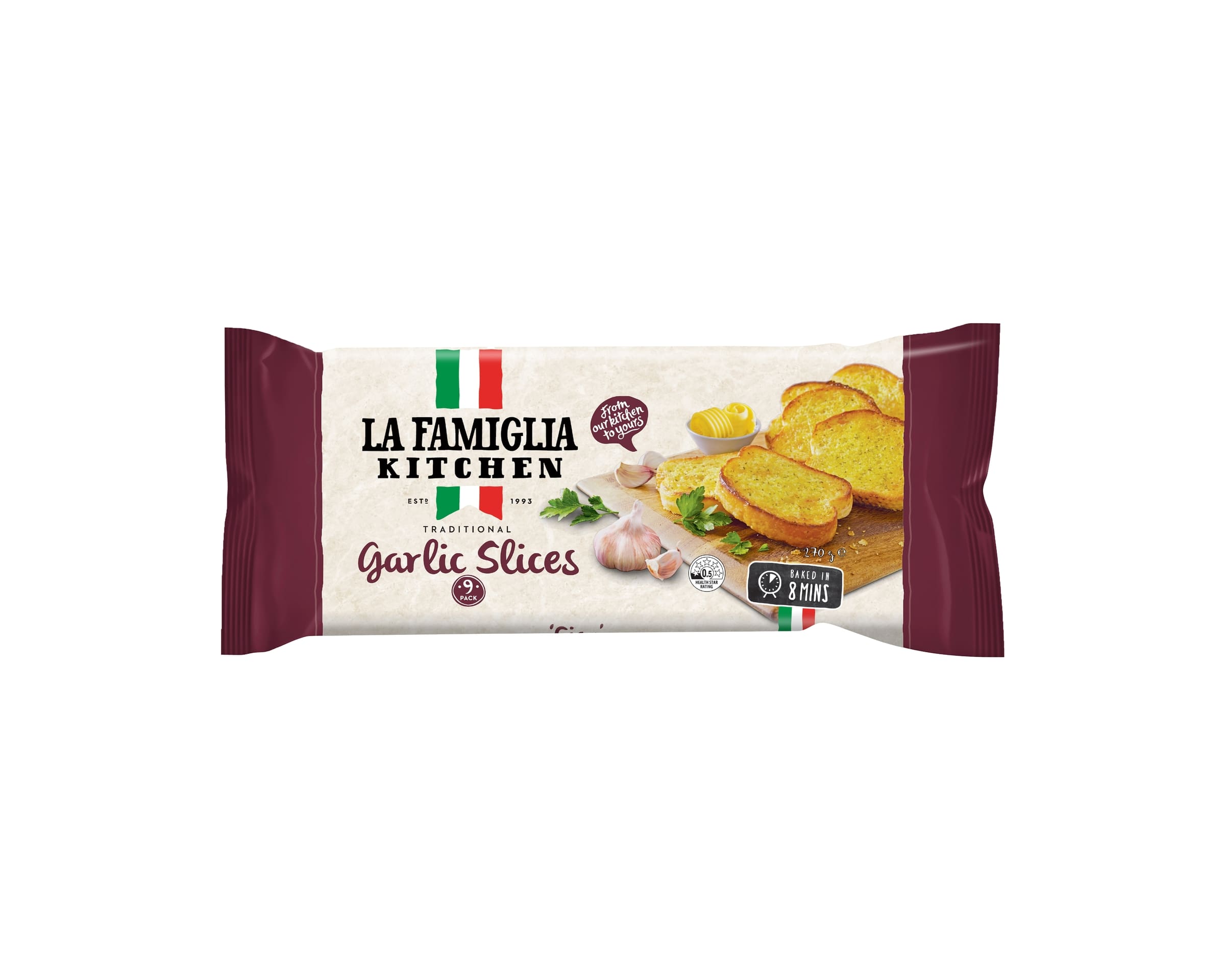 La Famiglia Kitchen Traditional Garlic Slices 9 Pack 270g