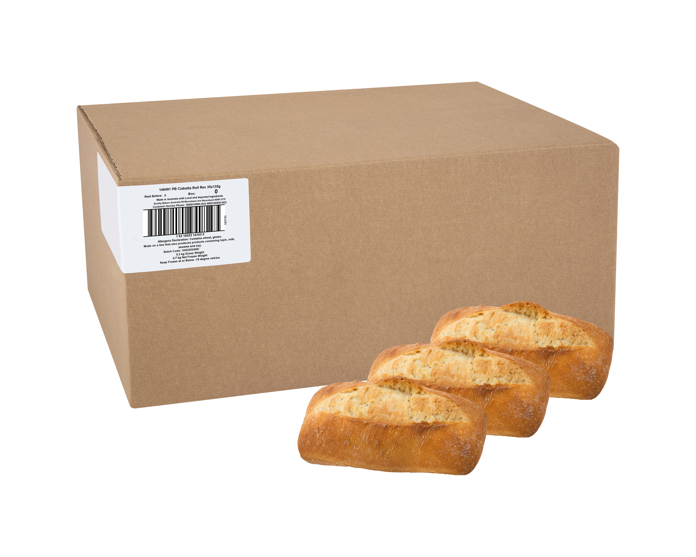 QBA White Ciabatta Roll 35 x 135g
